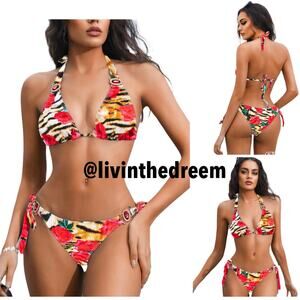 Boutique Animal Rose Print Size Medium Bikini $99